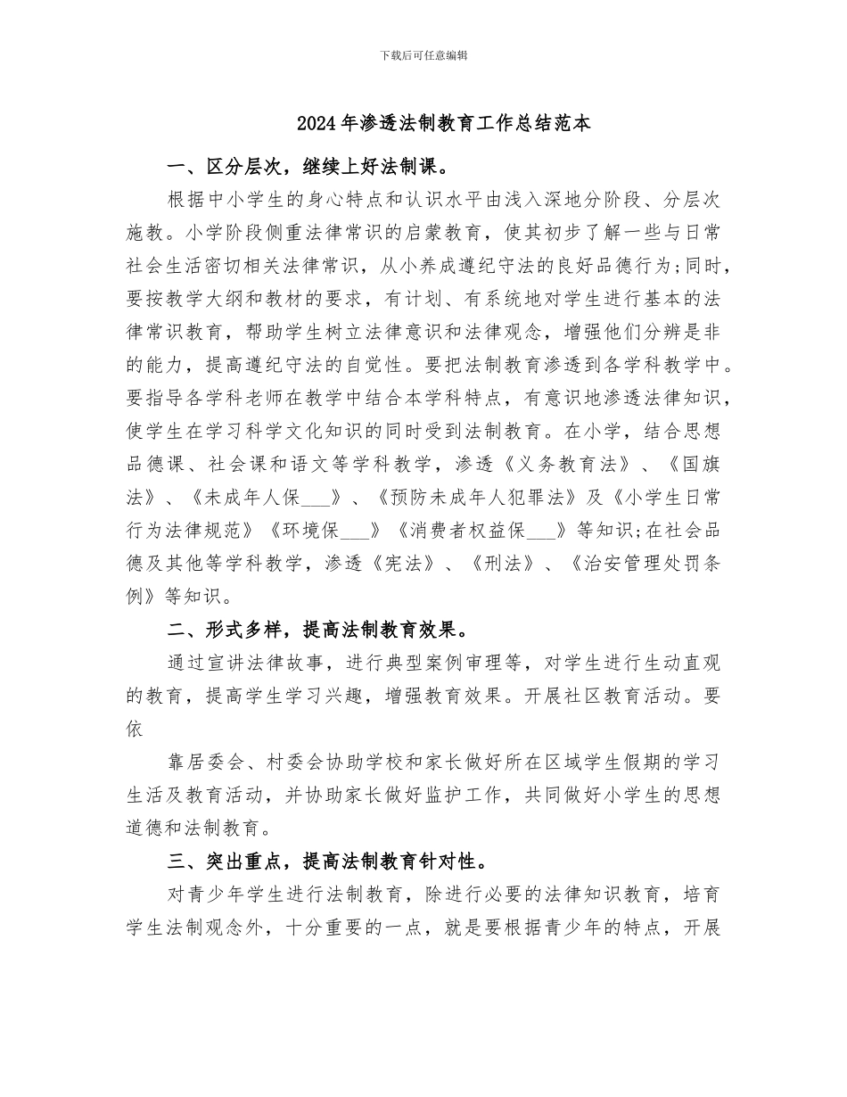 2024年渗透法制教育工作总结范本_第1页