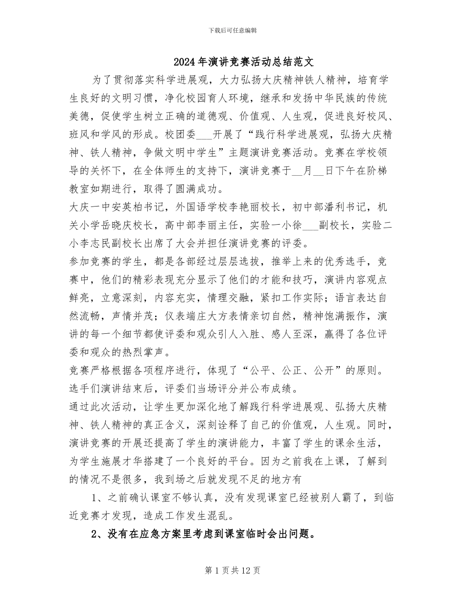 2024年演讲比赛活动总结范文_第1页