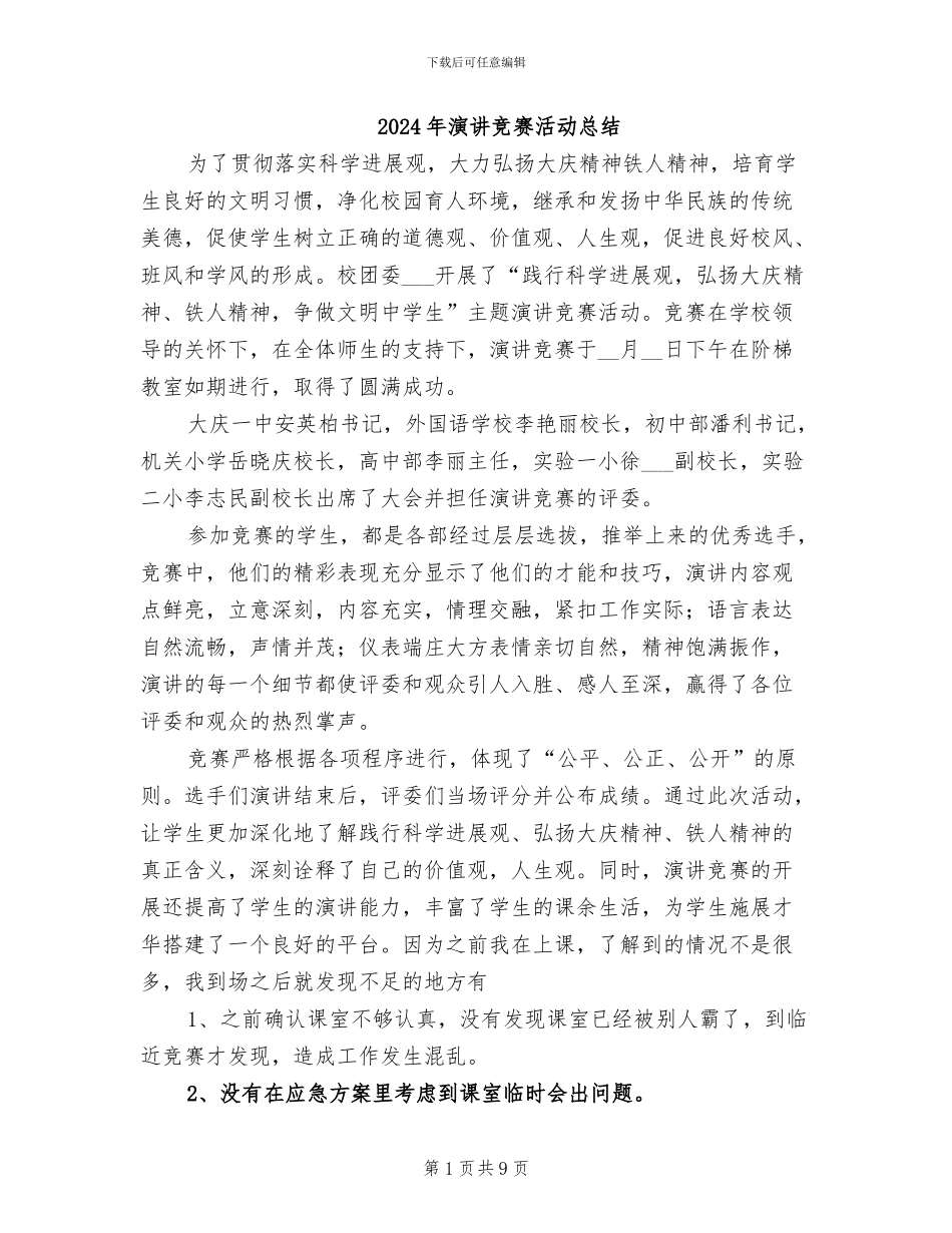 2024年演讲比赛活动总结_第1页