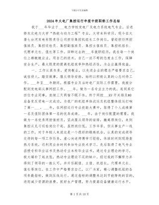 2024年火电厂集控运行申报中级职称工作总结