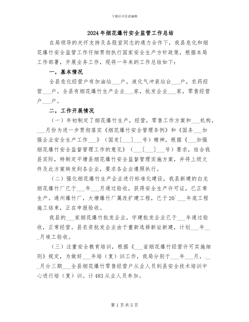 2024年烟花爆竹安全监管工作总结_第1页