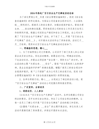 2024年热电厂百日安全生产无事故活动总结