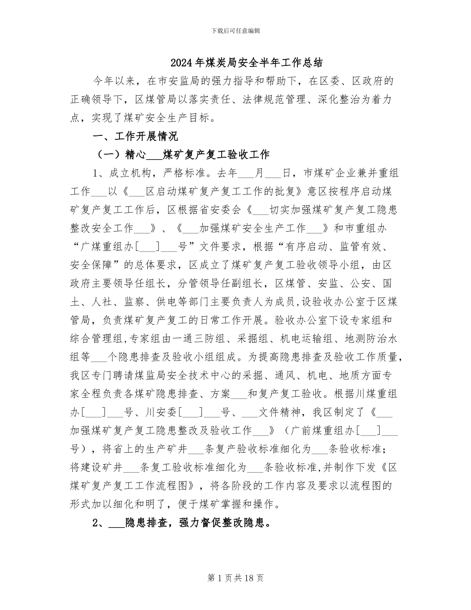 2024年煤炭局安全半年工作总结_第1页