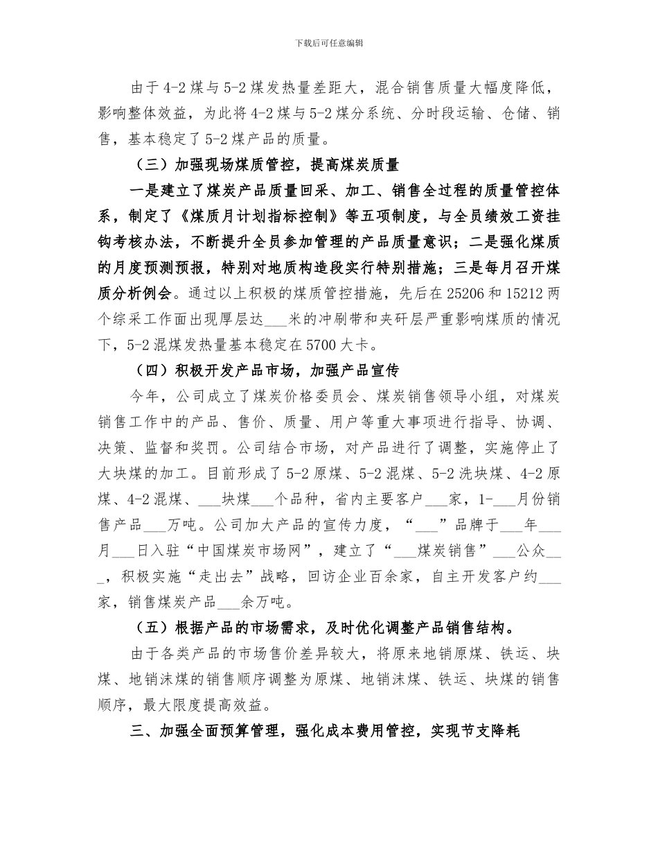 2024年煤炭煤炭公司工作总结及明年工作安排_第2页