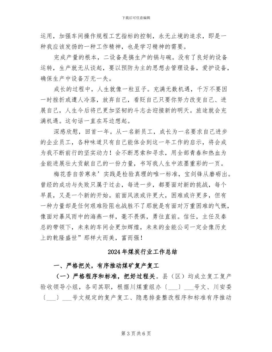 2024年煤炭行业员工年终工作小结_第3页