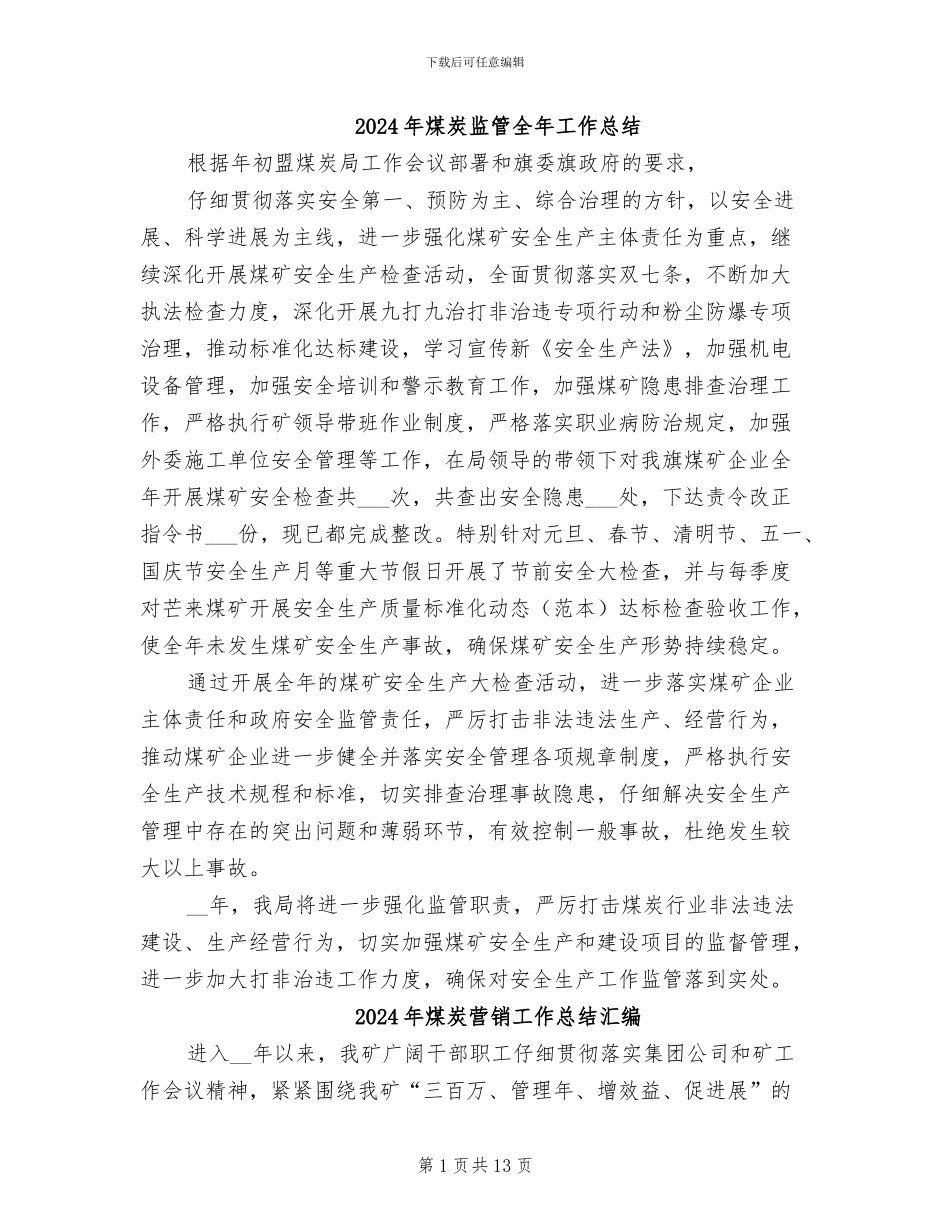 2024年煤炭监管全年工作总结_第1页