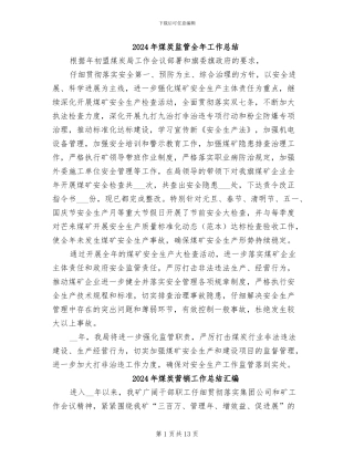 2024年煤炭监管全年工作总结