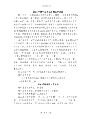 2024年煤矿工作试用期工作总结