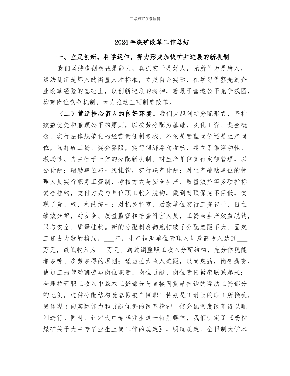 2024年煤矿改革工作总结_第1页