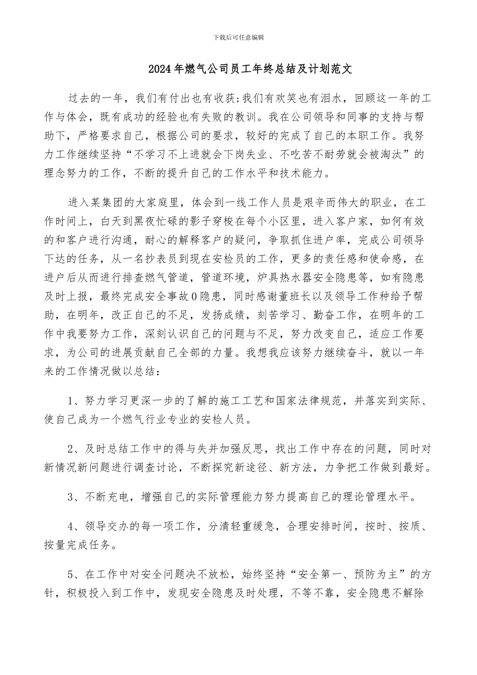 2024年燃气公司员工年终总结及计划范文_第1页