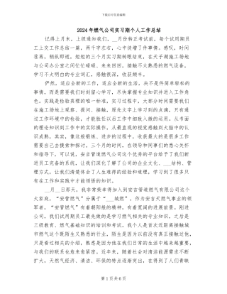 2024年燃气公司实习期个人工作总结