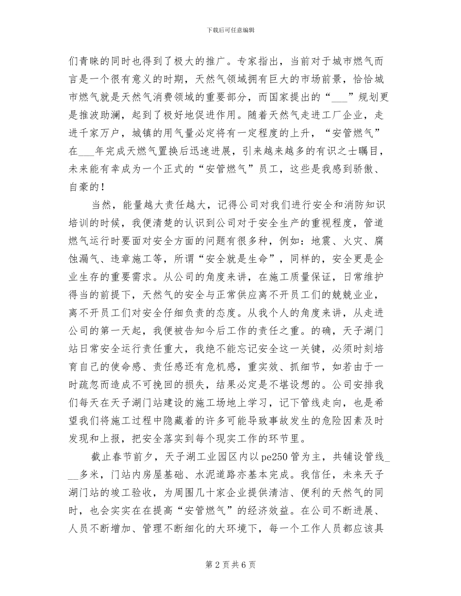 2024年燃气公司实习期个人工作总结范文_第2页