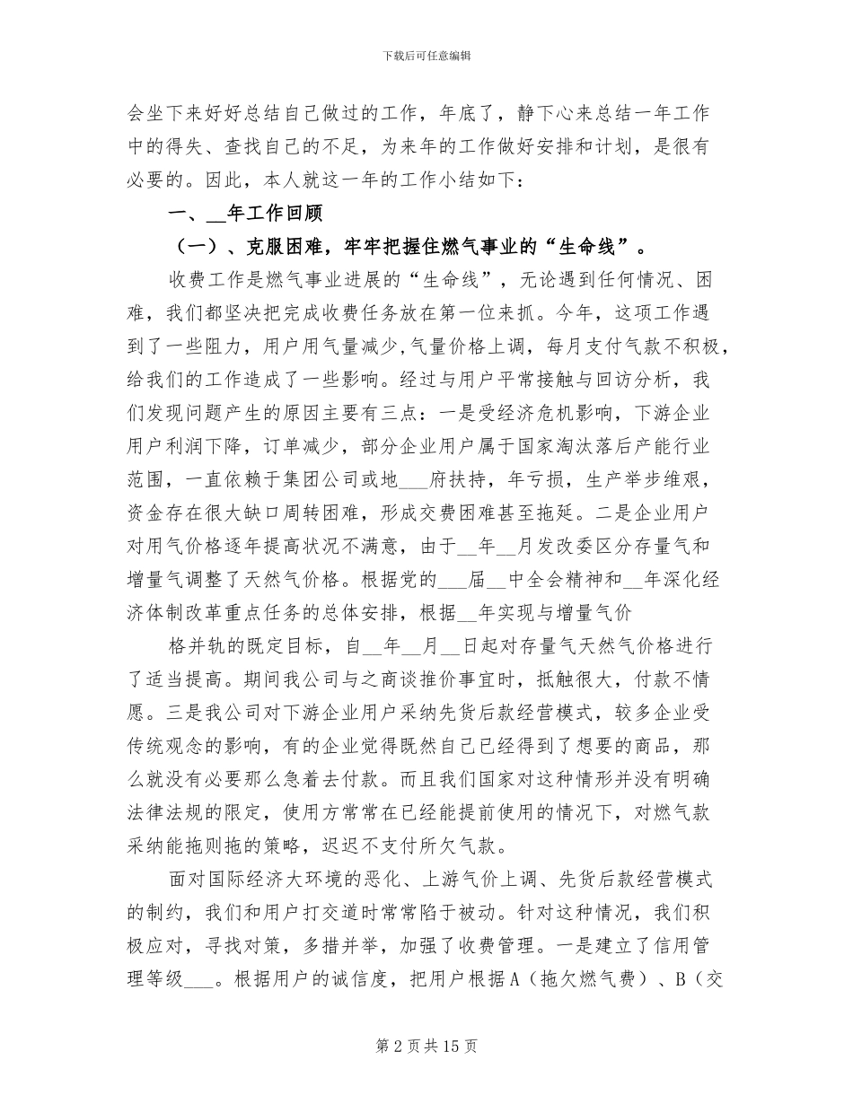2024年燃气公司抄收员个人年终工作总结_第2页