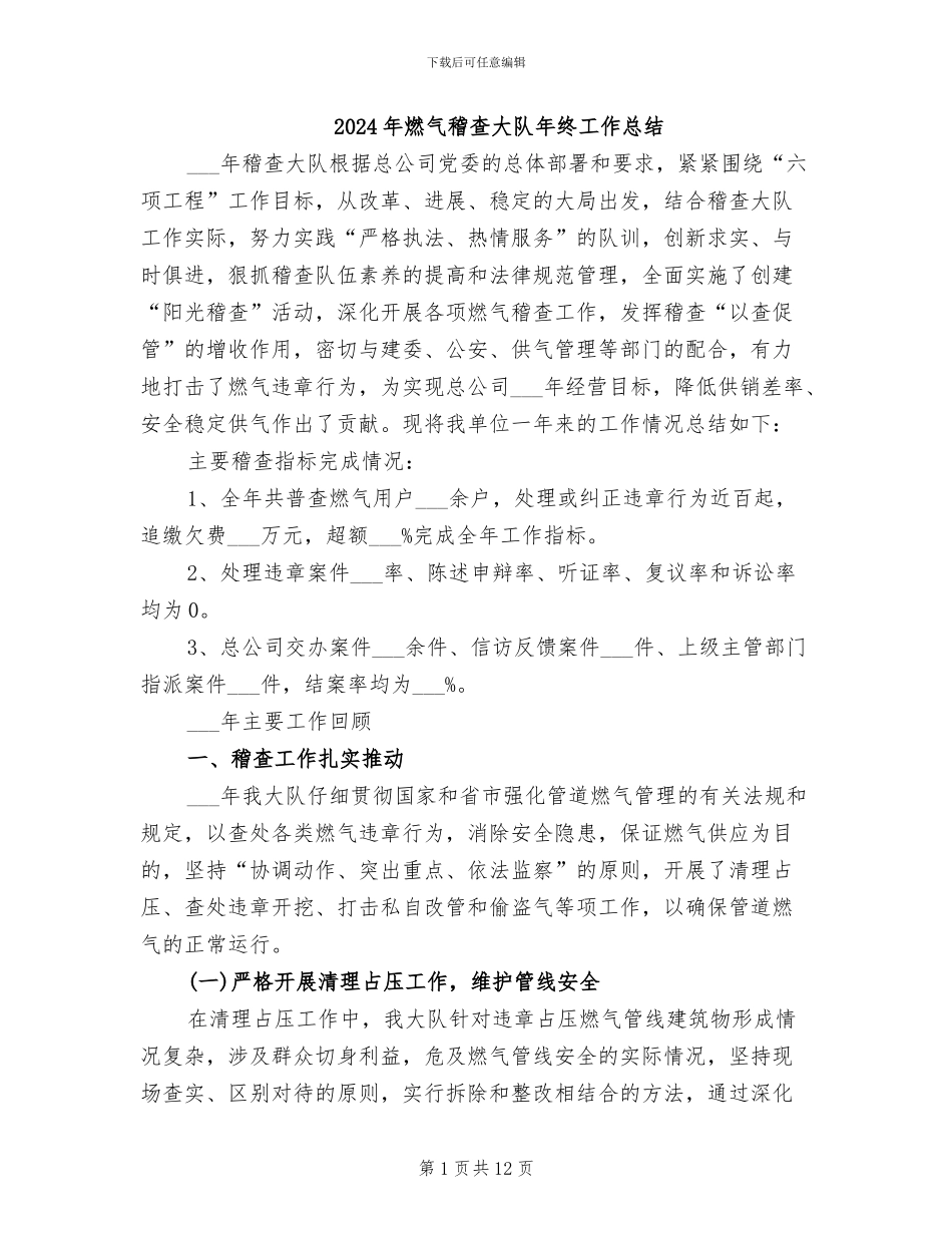 2024年燃气稽查大队年终工作总结_第1页