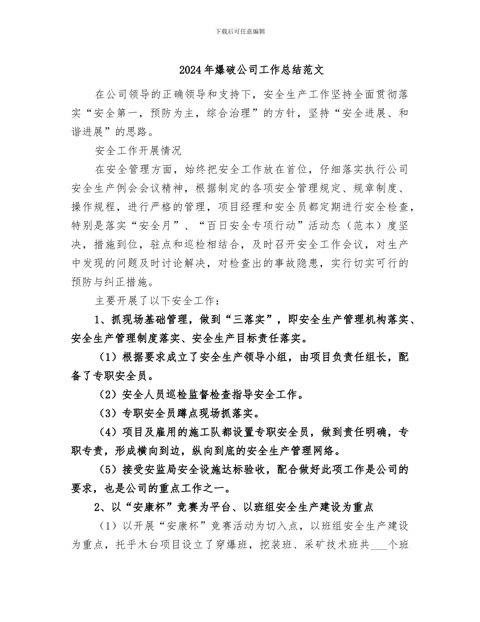 2024年爆破公司工作总结范文_第1页