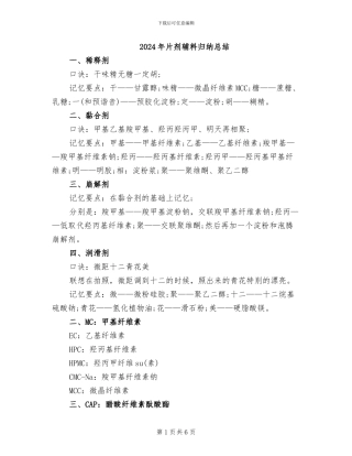 2024年片剂辅料归纳总结