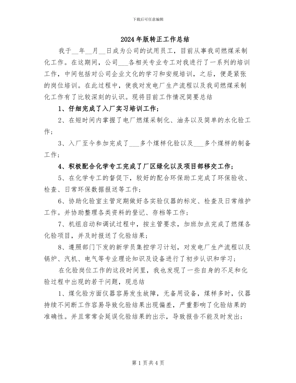 2024年版转正工作总结_第1页