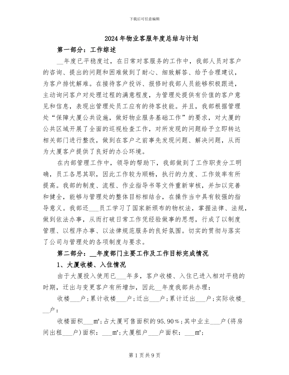 2024年物业客服年度总结与计划_第1页