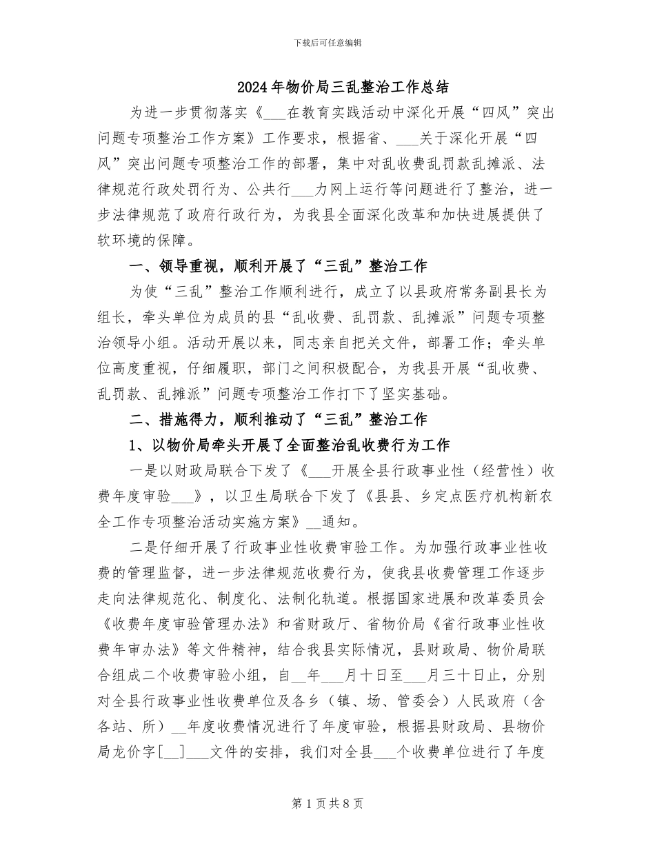 2024年物价局三乱整治工作总结_第1页