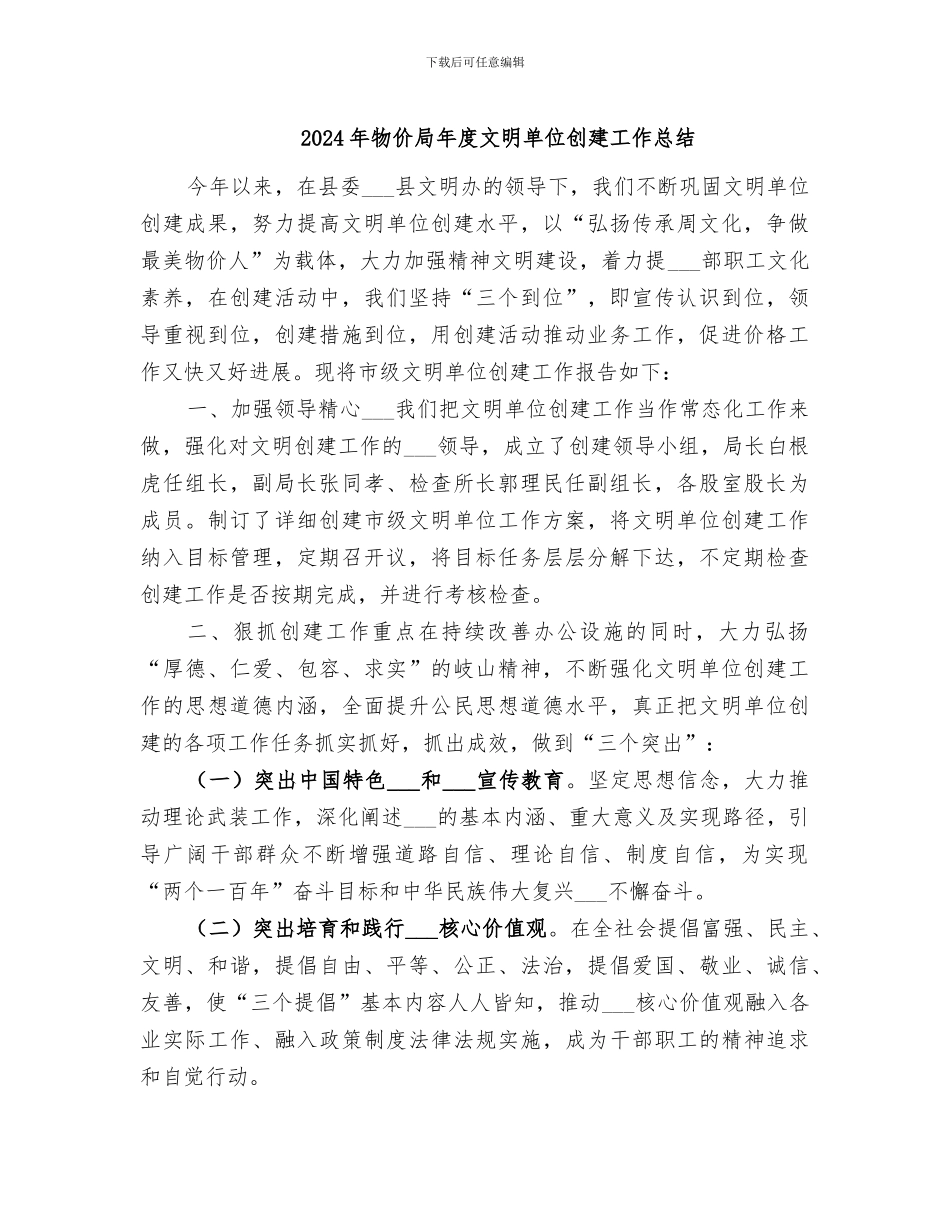 2024年物价局年度文明单位创建工作总结_第1页