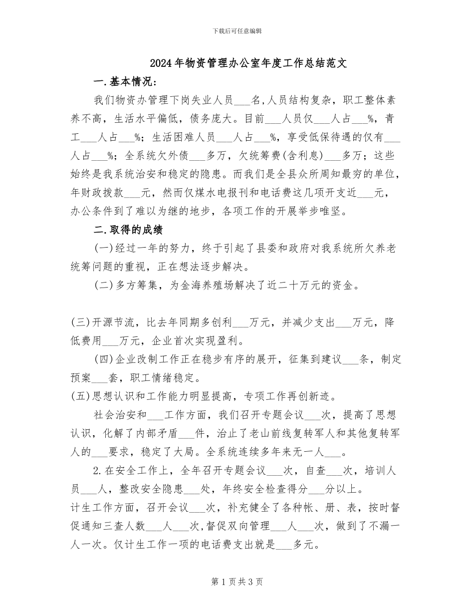 2024年物资管理办公室年度工作总结范文_第1页