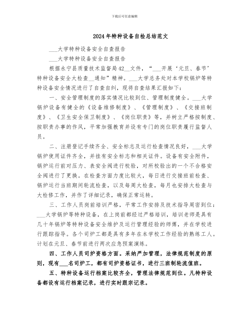 2024年特种设备自检总结范文_第1页