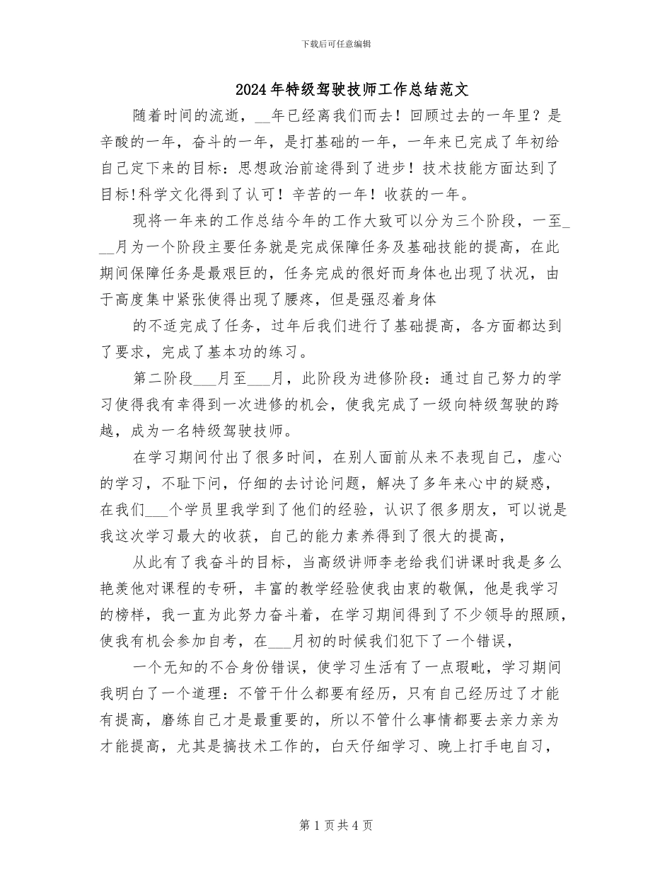 2024年特级驾驶技师工作总结范文_第1页