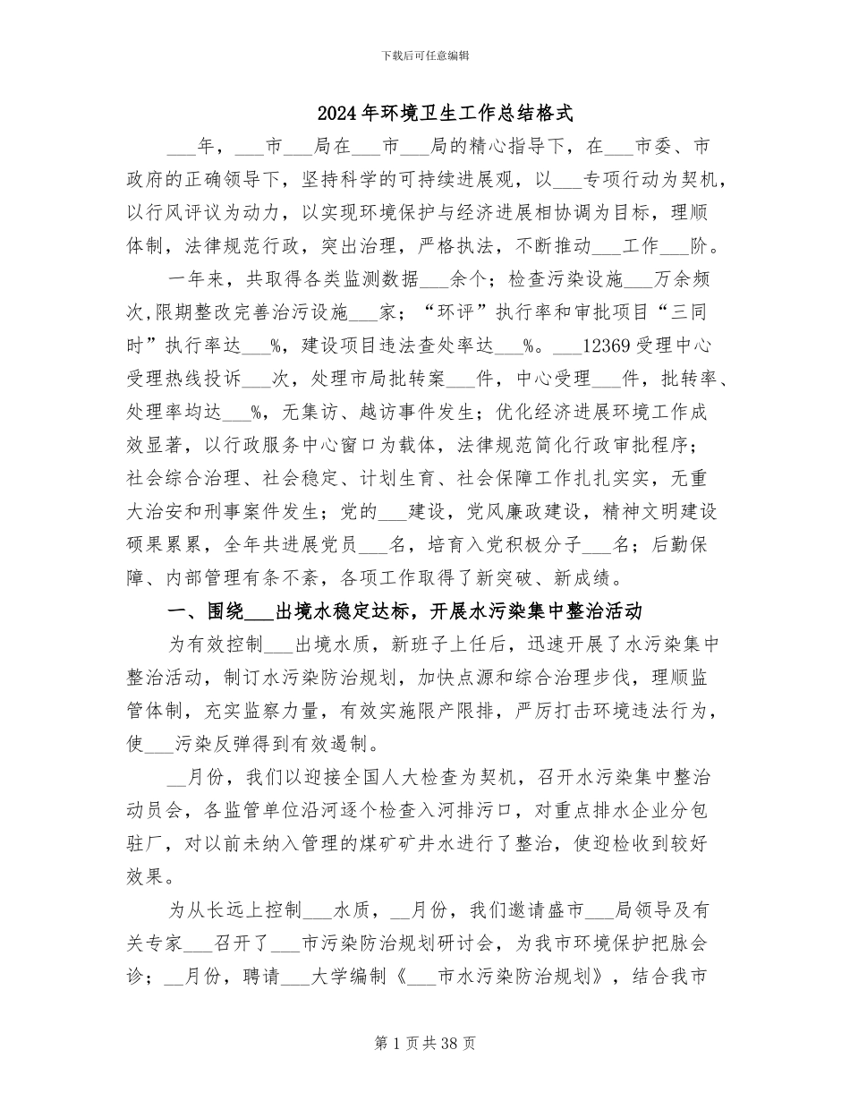 2024年环境卫生工作总结格式_第1页