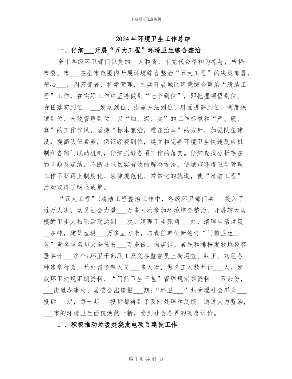 2024年环境卫生工作总结_第1页