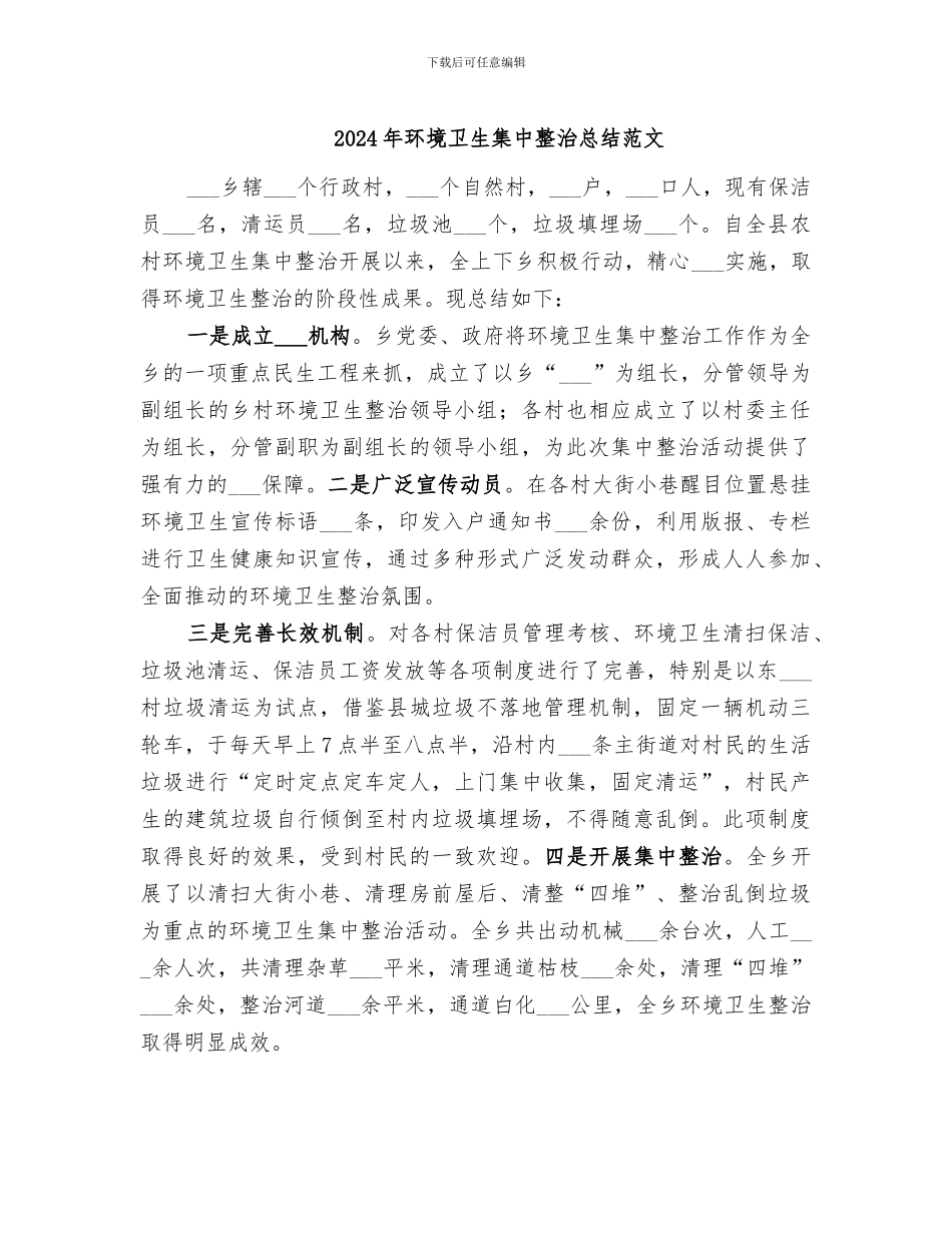 2024年环境卫生集中整治总结范文_第1页