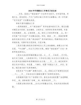 2024年环境整治工作情况月度总结