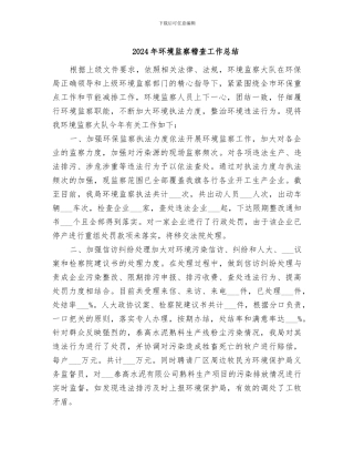2024年环境监察稽查工作总结