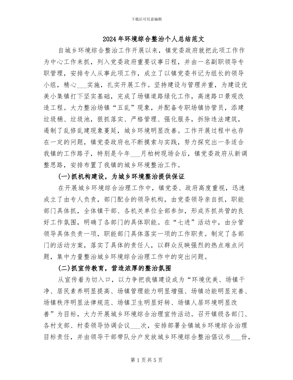 2024年环境综合整治个人总结范文_第1页