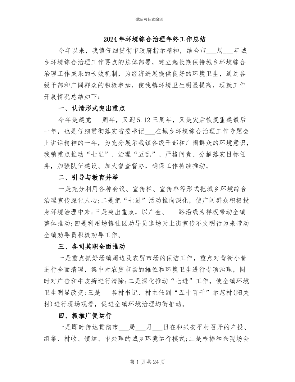 2024年环境综合治理年终工作总结_第1页