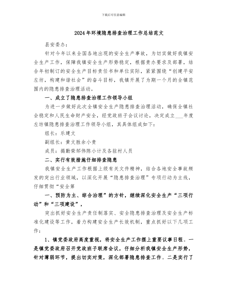 2024年环境隐患排查治理工作总结范文_第1页