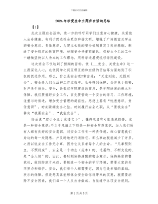 2024年珍爱生命主题班会活动总结