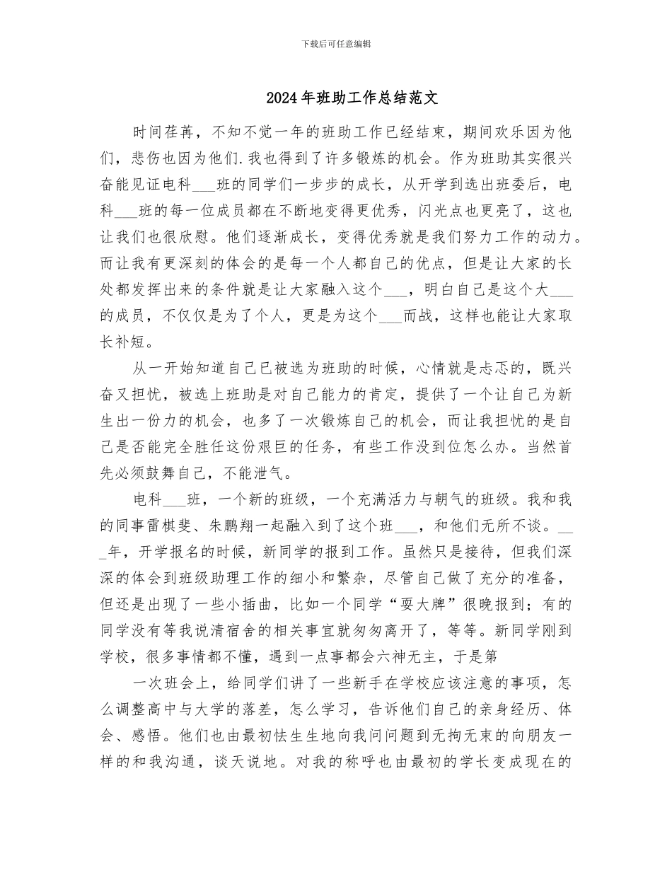 2024年班助工作总结范文_第1页