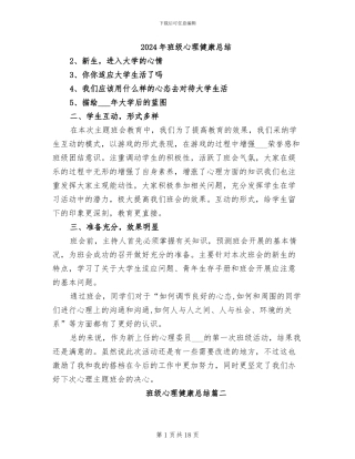 2024年班级心理健康总结