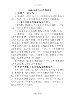 2024年球团个人工作总结模板