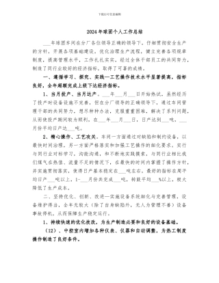 2024年球团个人工作总结