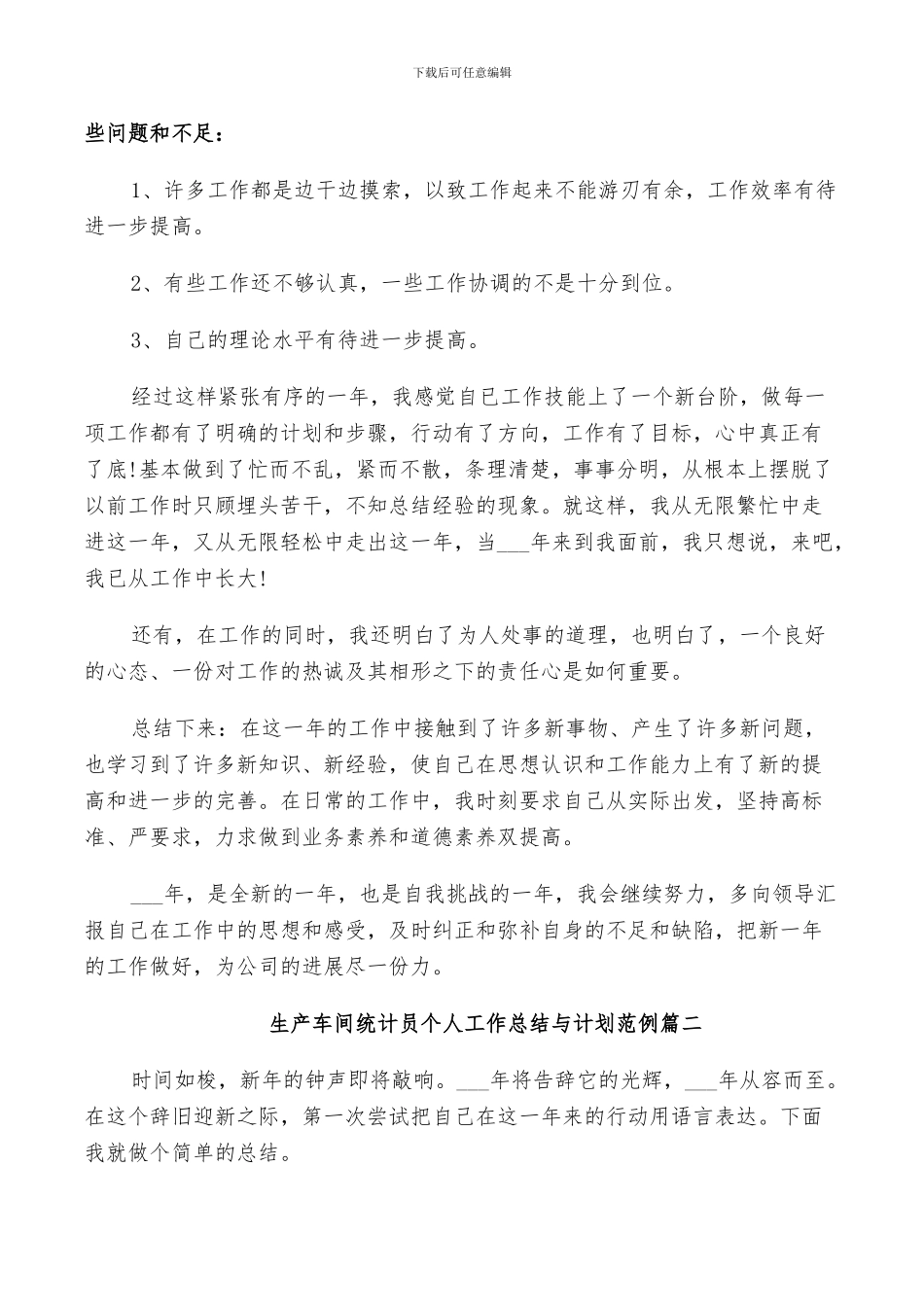 2024年生产车间统计员个人工作总结与计划范例_第2页