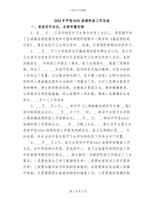 2024年甲型H1N1流感防疫工作总结