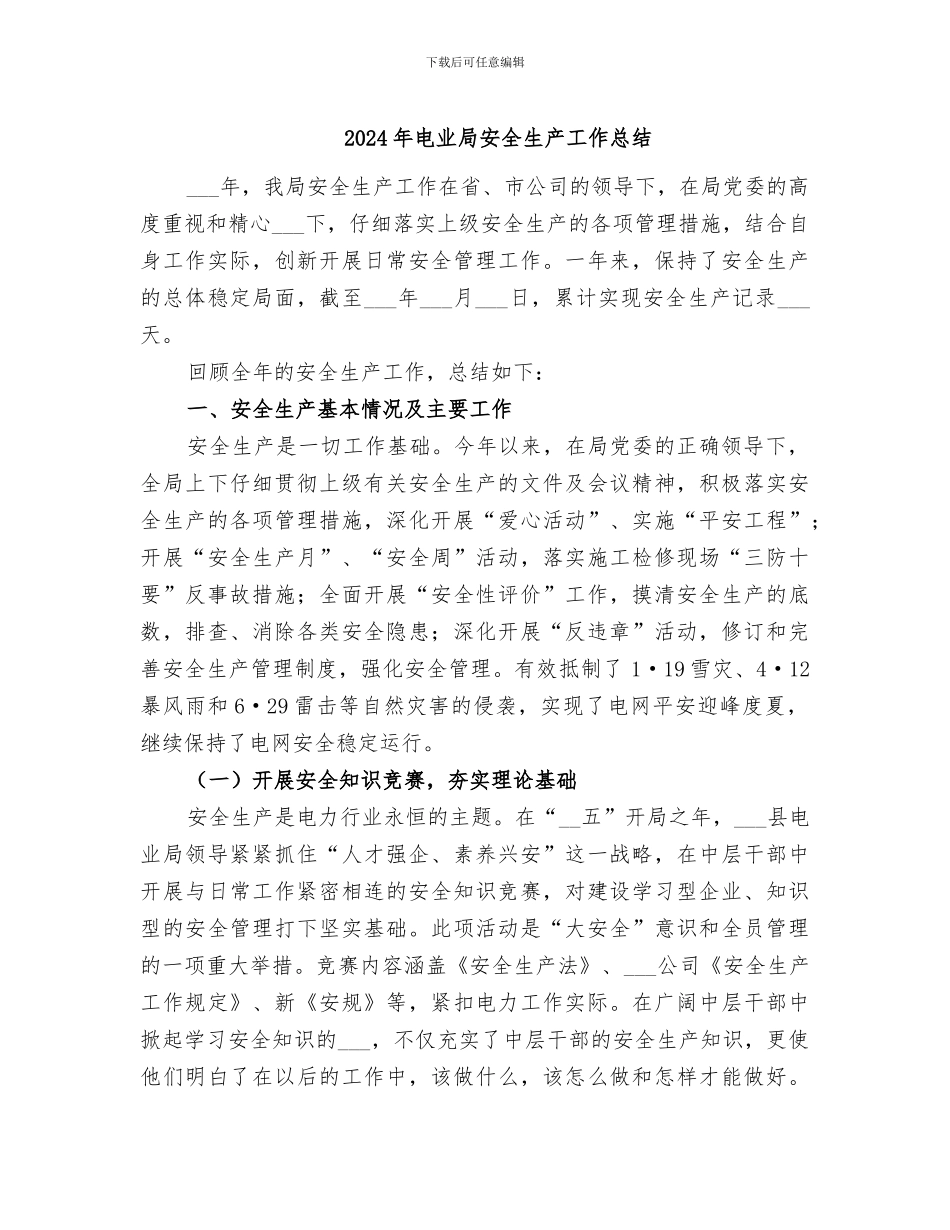 2024年电业局安全生产工作总结_第1页