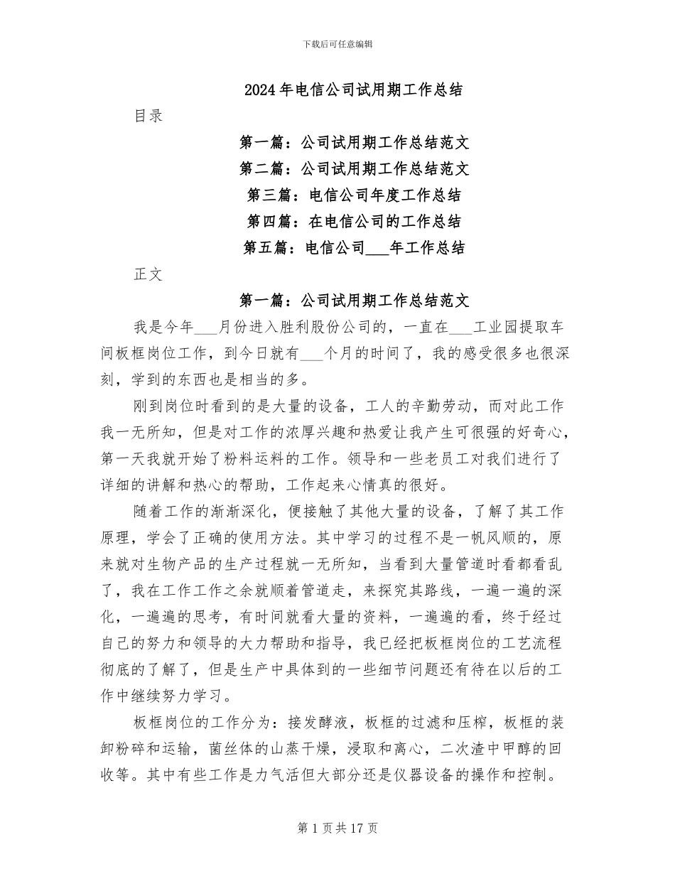 2024年电信公司试用期工作总结_第1页
