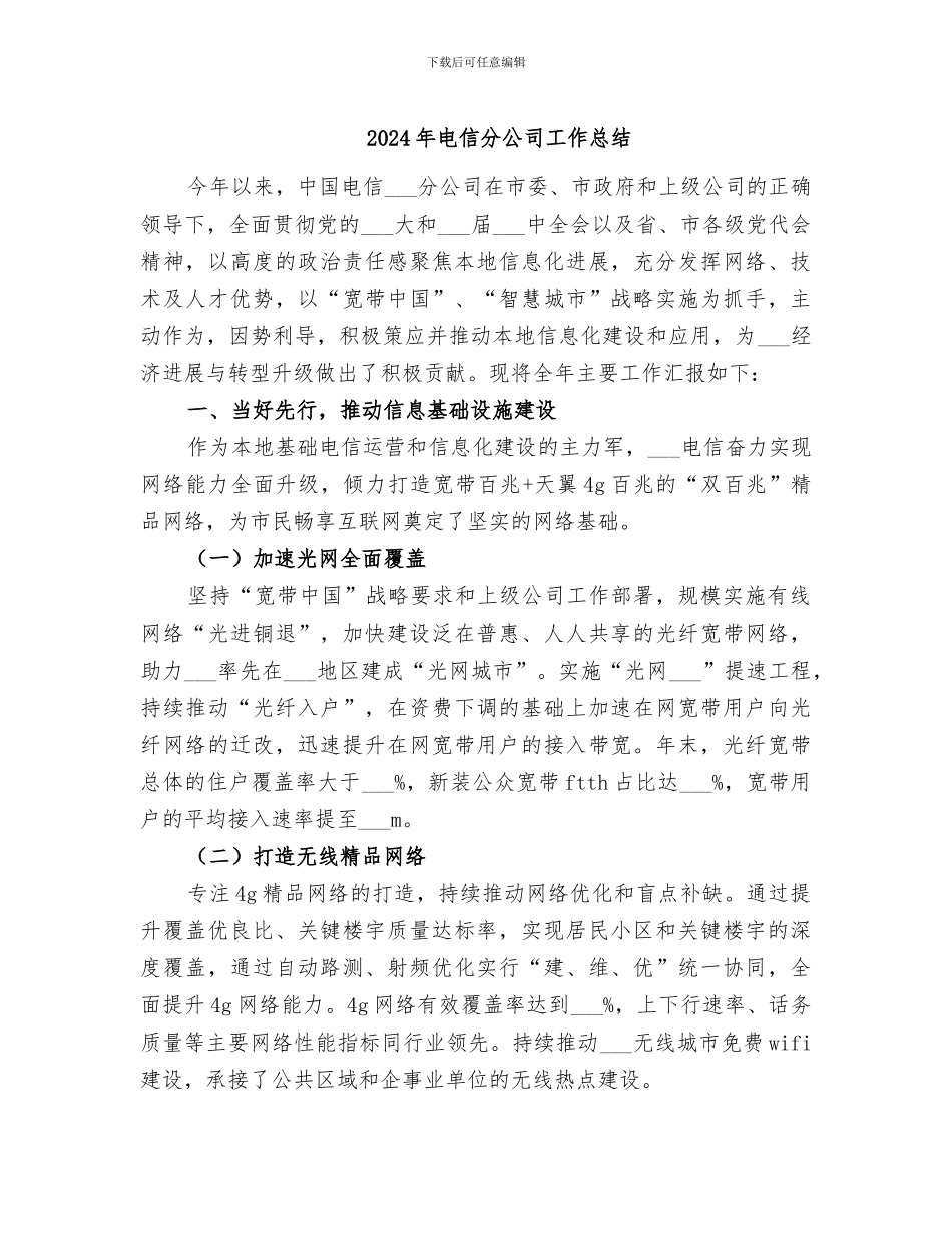 2024年电信分公司工作总结_第1页