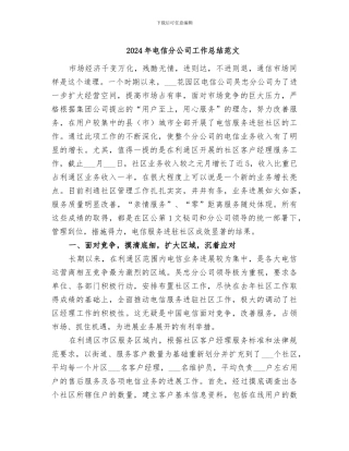 2024年电信分公司工作总结范文