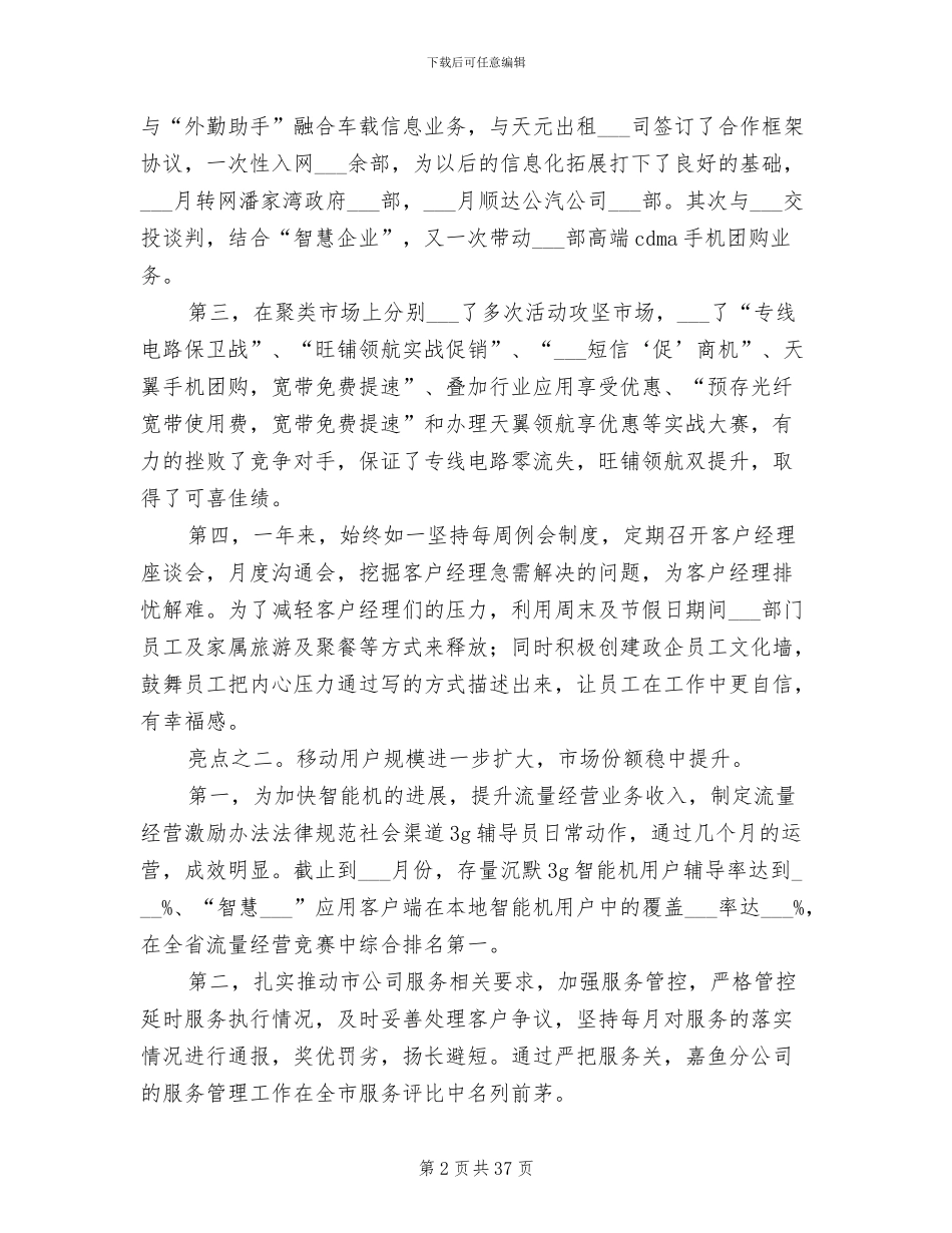 2024年电信分公司年度工作总结_第2页