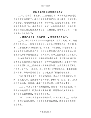 2024年电信分公司营销工作总结