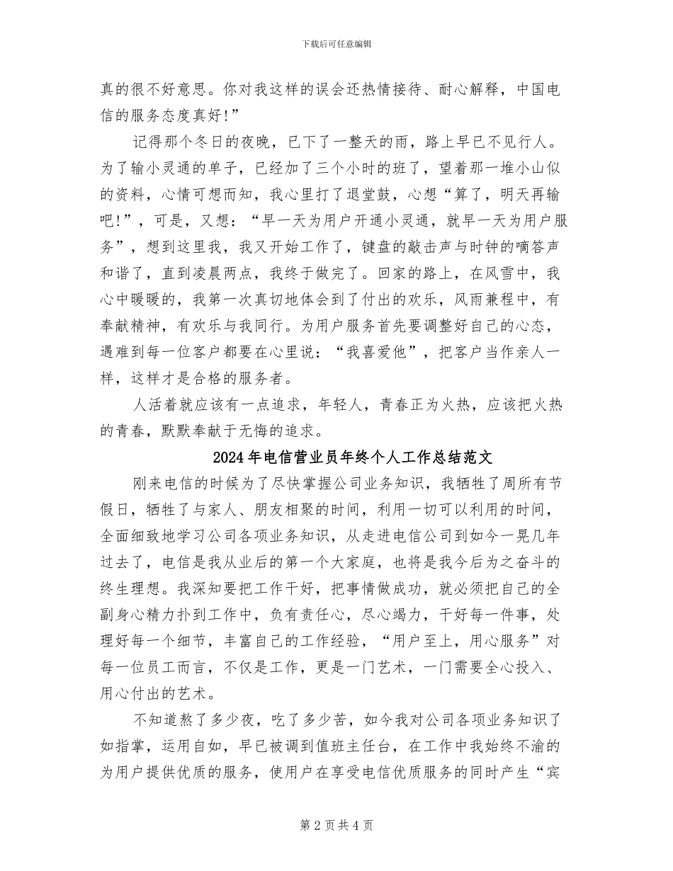 2024年电信营业员年终个人工作总结_第2页