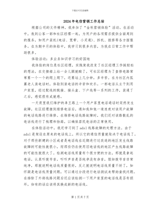 2024年电信营销工作总结